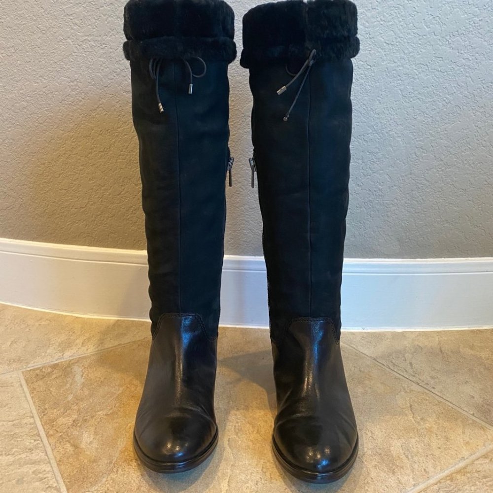 Coach Teresa Leather and Suede Riding Boots Black NWOT